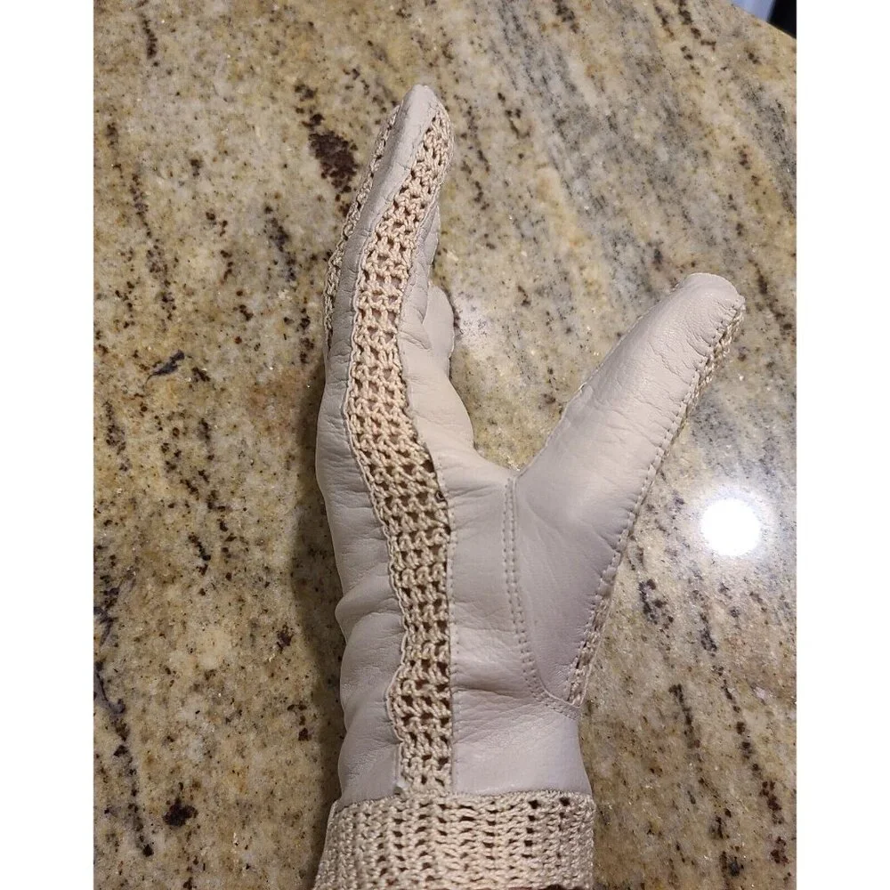 Vintage Plus Size XL Beige Soft Leather Crochet 9